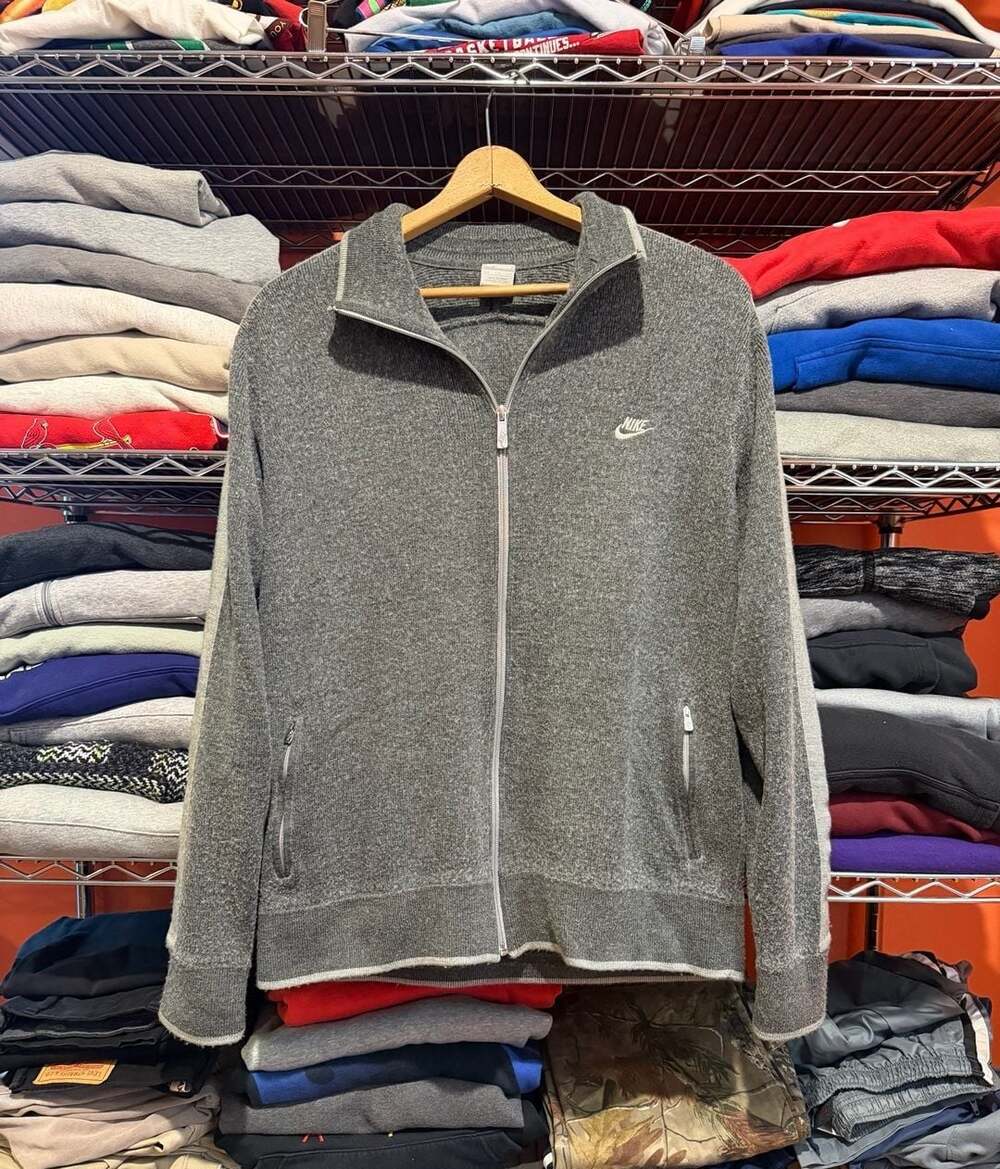 Y2K Nike Sportswear Wool Full Zip Mock Sweater Gray 2XL